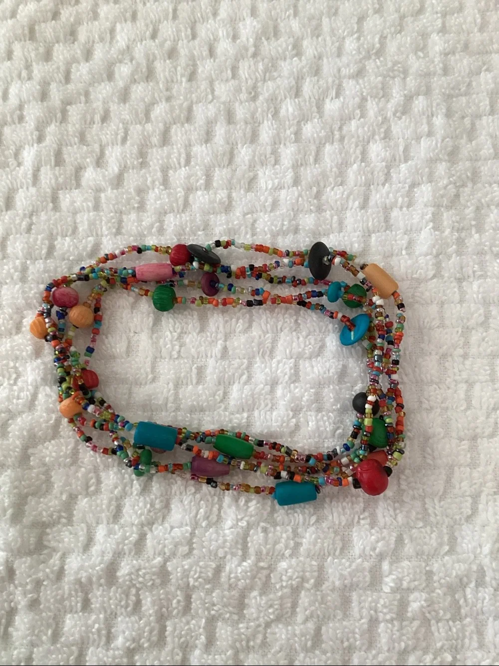 30” Multi Colored Seed Bead/Wood Bead Single Strand Necklace
